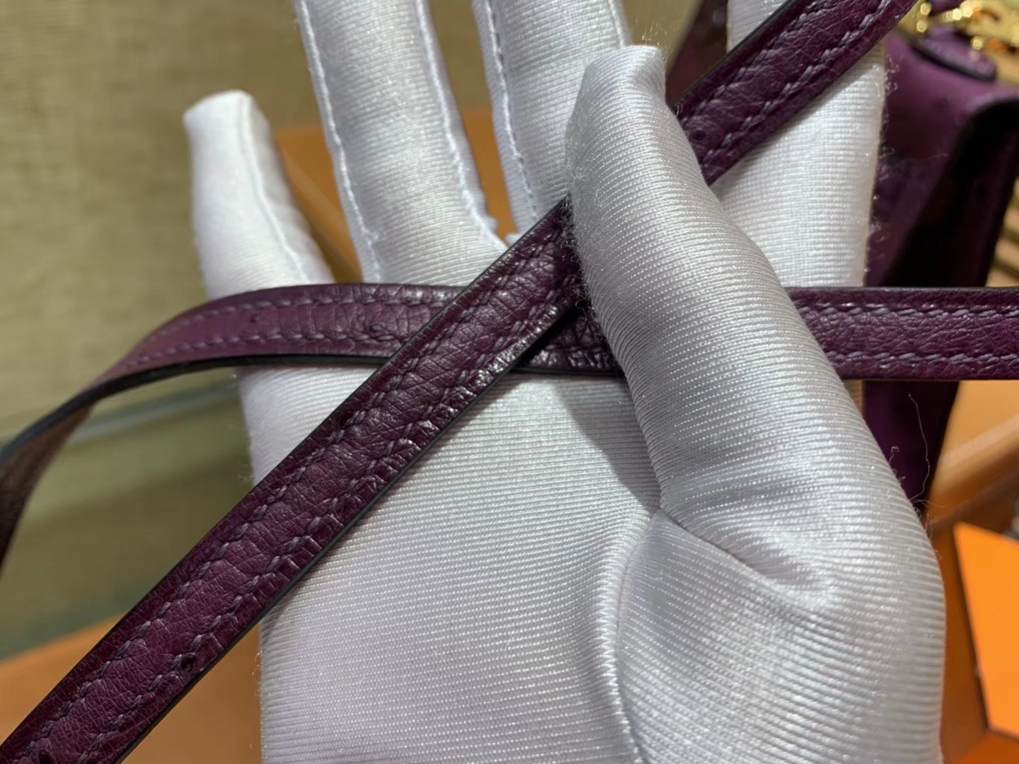 Hermès（爱马仕）迷你2代 mini Kelly 深紫色 南非KK鸵鸟 全手工缝制 19cm