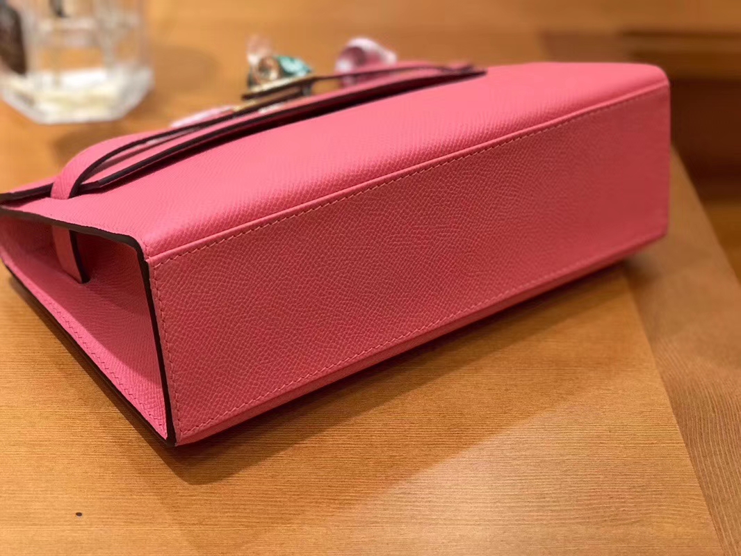 Hermès（爱马仕）Mini Kelly迷你凯莉 唇膏粉 Epsom掌纹皮 臻品级别 1代 金扣 22cm