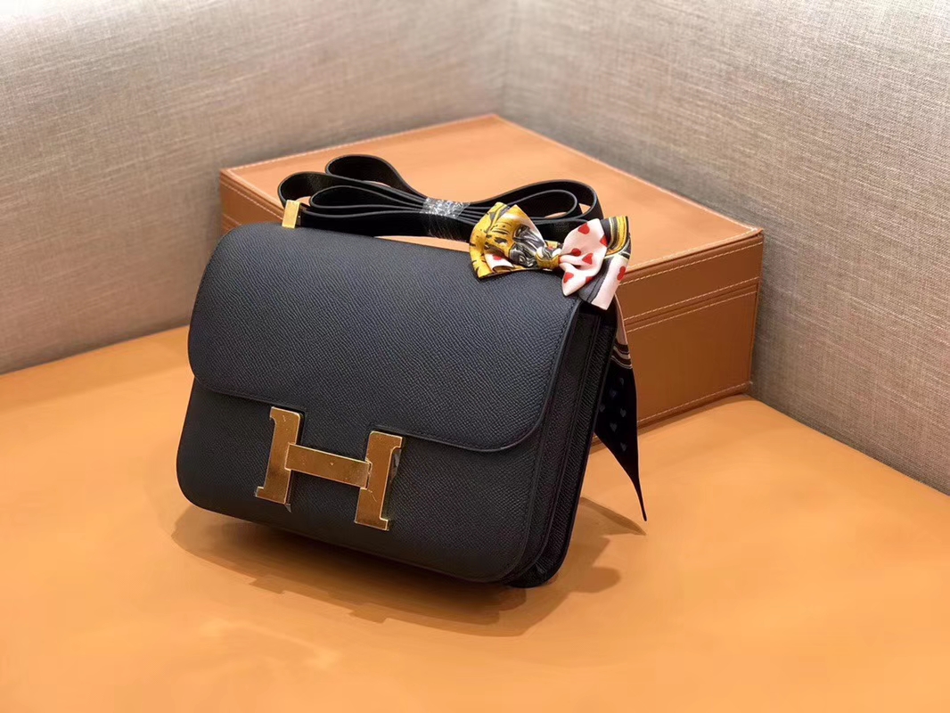 Hermès（爱马仕）Constance 空姐包 经典黑 Epsom掌纹小牛皮 臻品级别 金扣 23cm
