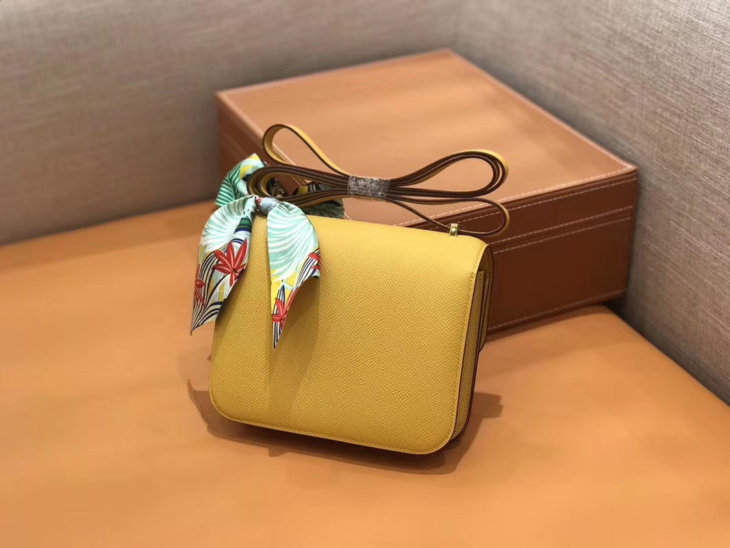 Hermès（爱马仕）Constance 空姐包 琥珀黄 Epsom掌纹小牛皮 臻品级别 18cm