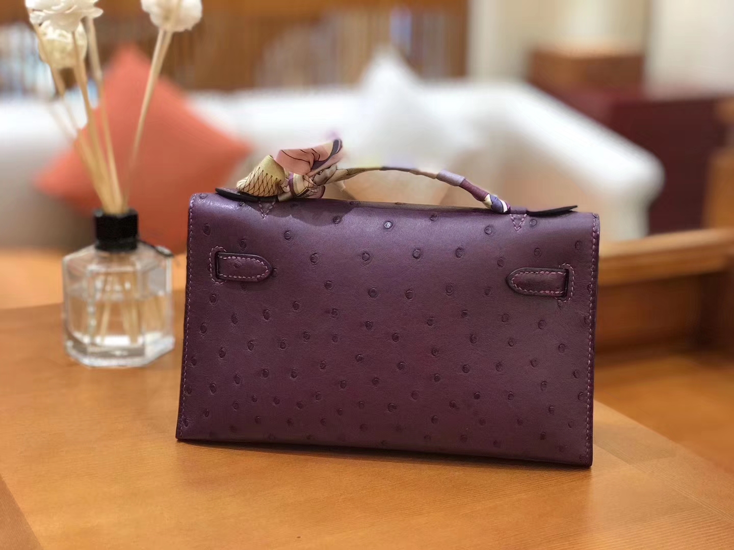 Hermès（爱马仕）miniKelly 迷你凯莉 海葵紫 南非kk级鸵鸟皮 金扣 22cm