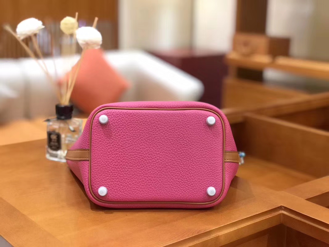 Hermès（爱马仕）Picotin 菜篮包 Swift金棕拼TC大牛玉兰粉 银扣 18cm