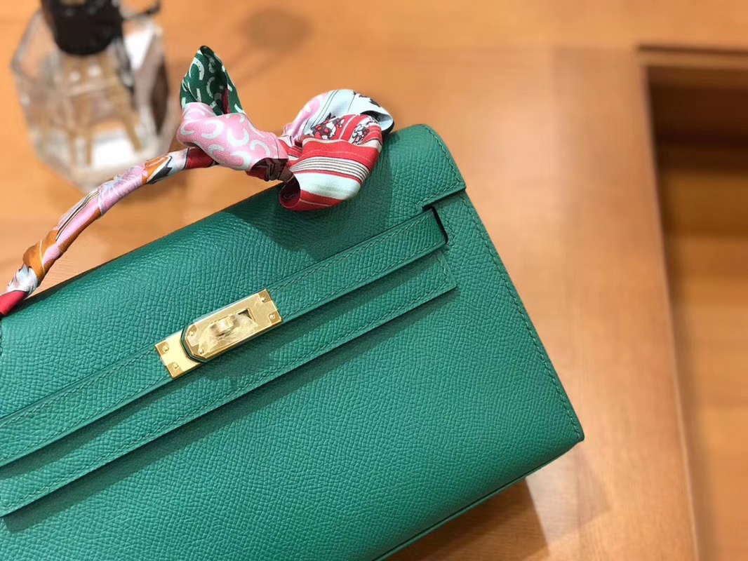 Hermès（爱马仕）Mini Kelly迷你凯莉 丝绒绿 Epsom掌纹皮 臻品级别 1代 金扣 22cm