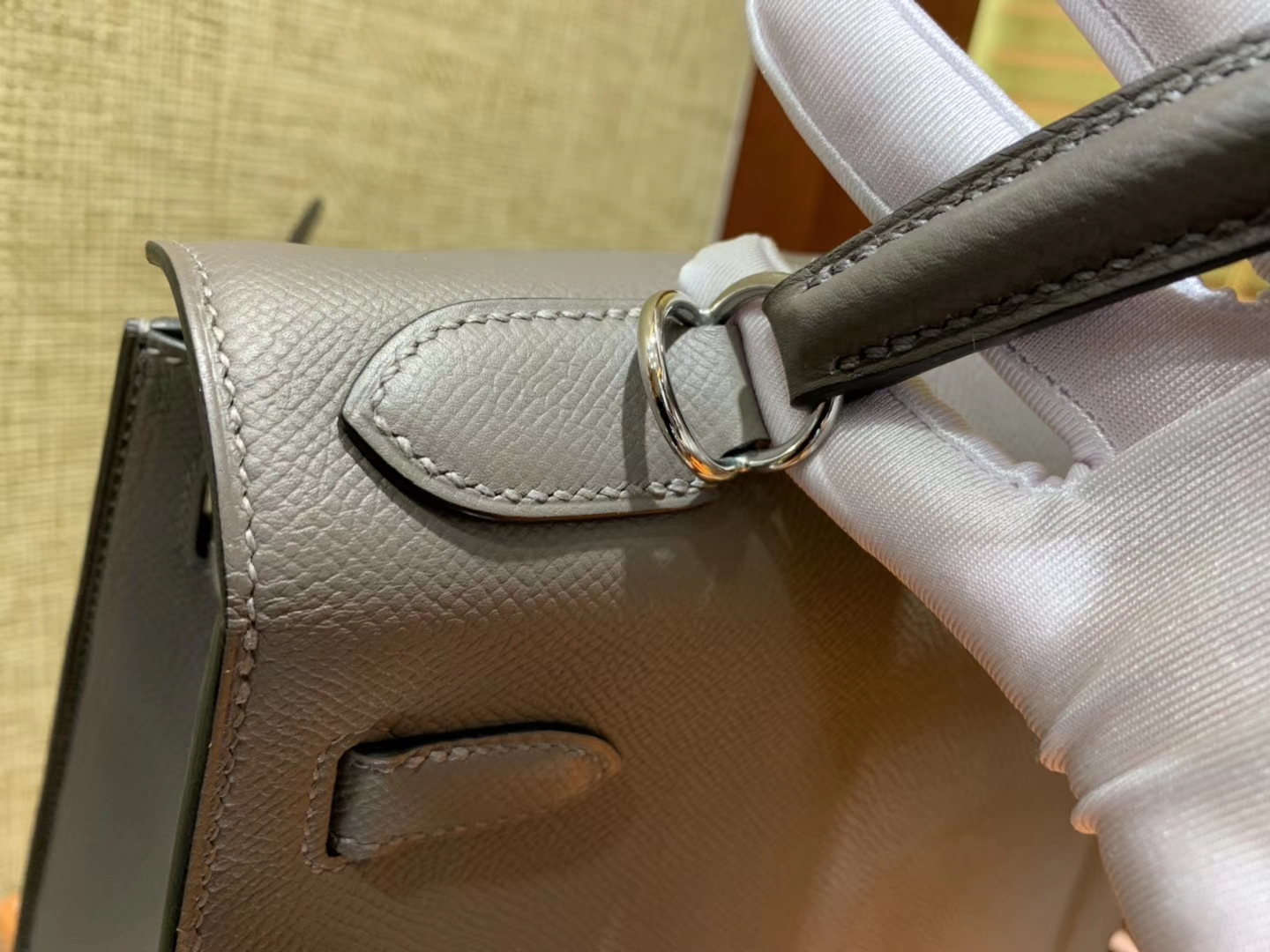 Hermès（爱马仕）Kelly 凯莉包 锡器灰 德国进口 Epsom 掌纹牛皮 全手缝蜡线 银扣 28cm