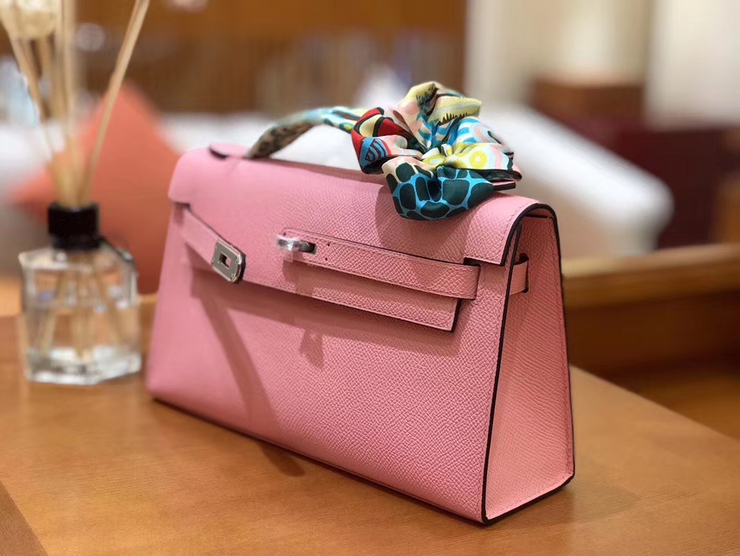 Hermès（爱马仕）Mini Kelly迷你凯莉 樱花粉 Epsom掌纹皮 臻品级别 1代 银扣 22cm