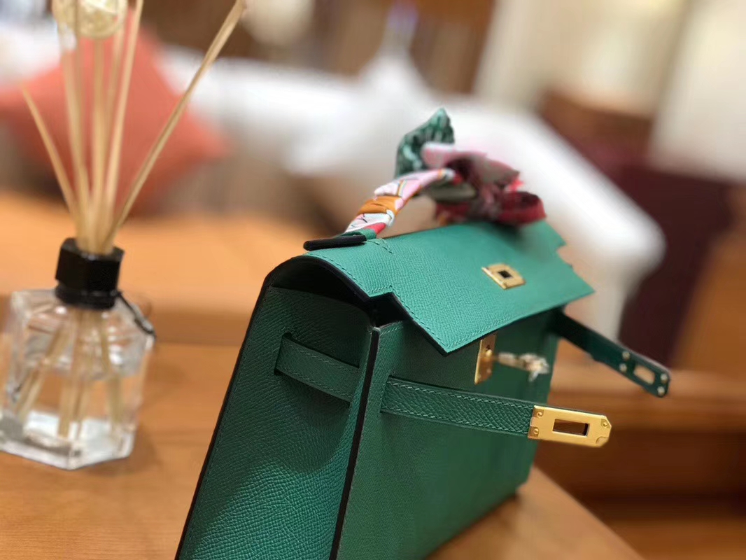 Hermès（爱马仕）Mini Kelly迷你凯莉 丝绒绿 Epsom掌纹皮 臻品级别 1代 金扣 22cm