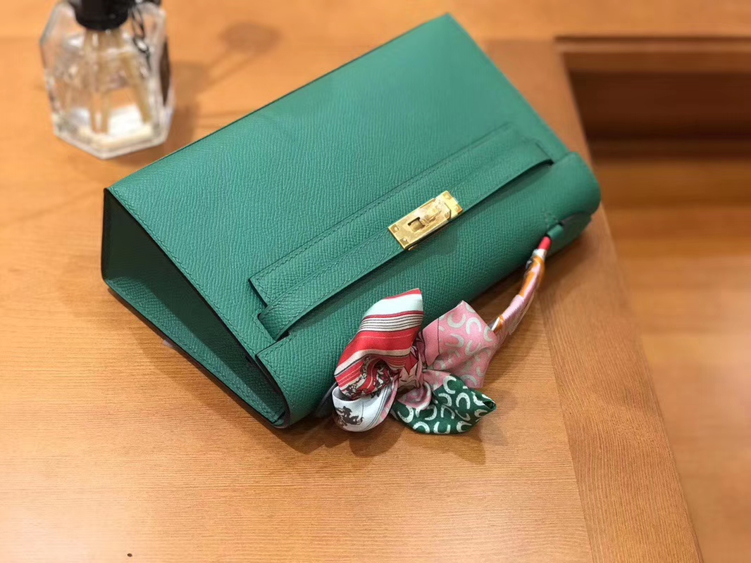 Hermès（爱马仕）Mini Kelly迷你凯莉 丝绒绿 Epsom掌纹皮 臻品级别 1代 金扣 22cm