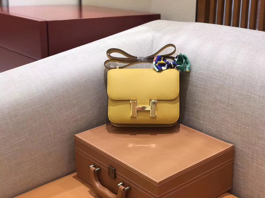Hermès（爱马仕）Constance 空姐包 琥珀黄 Epsom掌纹小牛皮 臻品级别 18cm