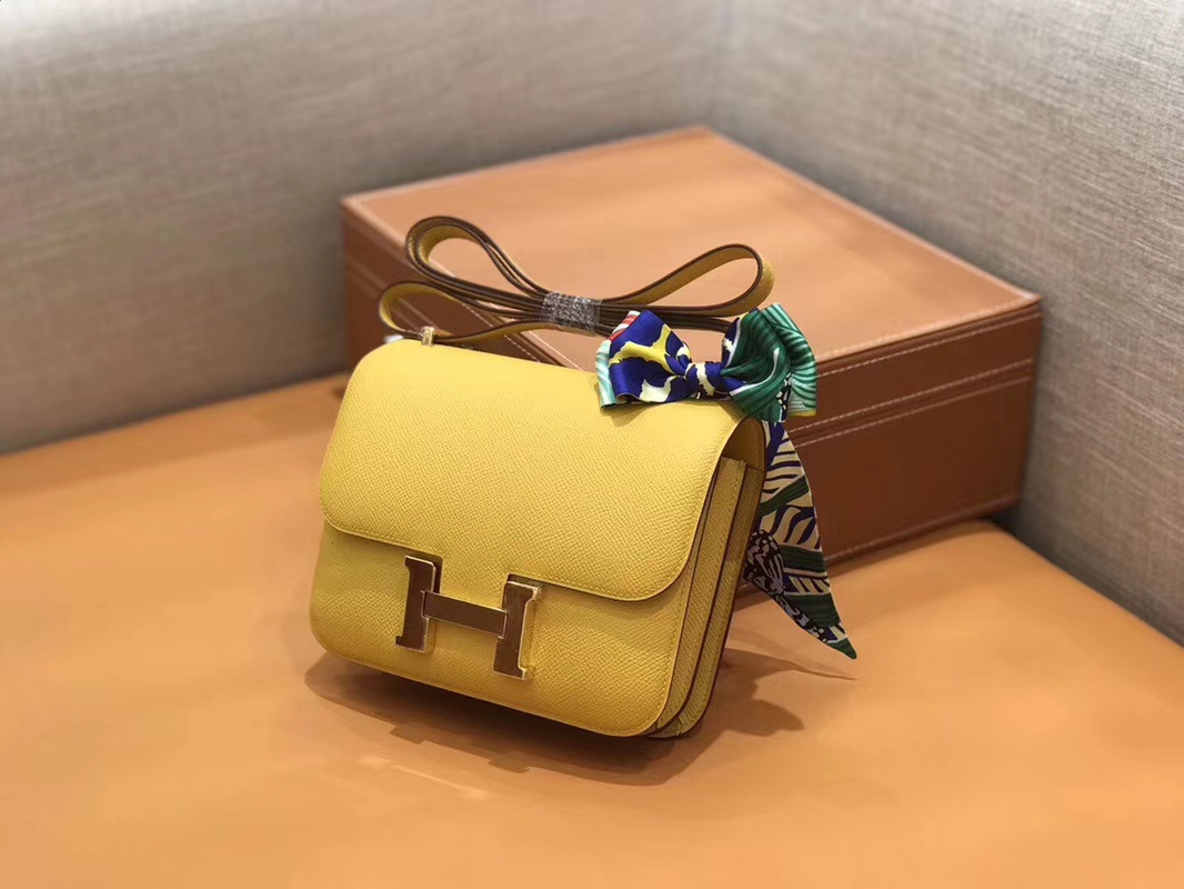 Hermès（爱马仕）Constance 空姐包 琥珀黄 Epsom掌纹小牛皮 臻品级别 18cm
