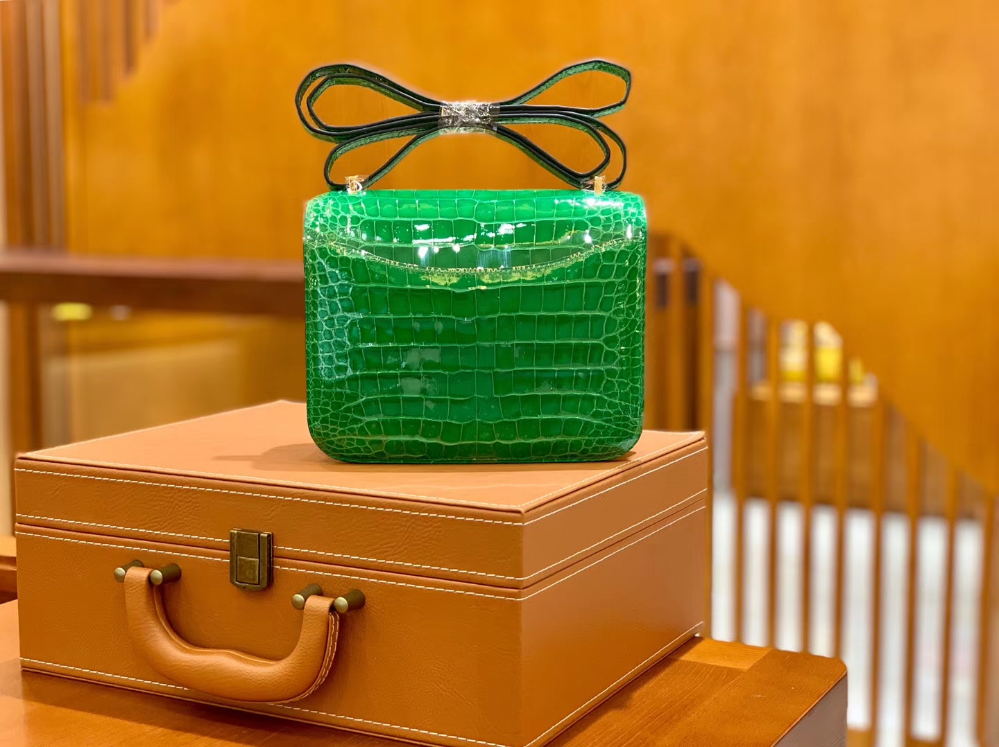 Hermès（爱马仕）Constance 空姐包 仙人掌绿 一级皮 美洲鳄 顶端级别 臻品级别 金扣 18cm