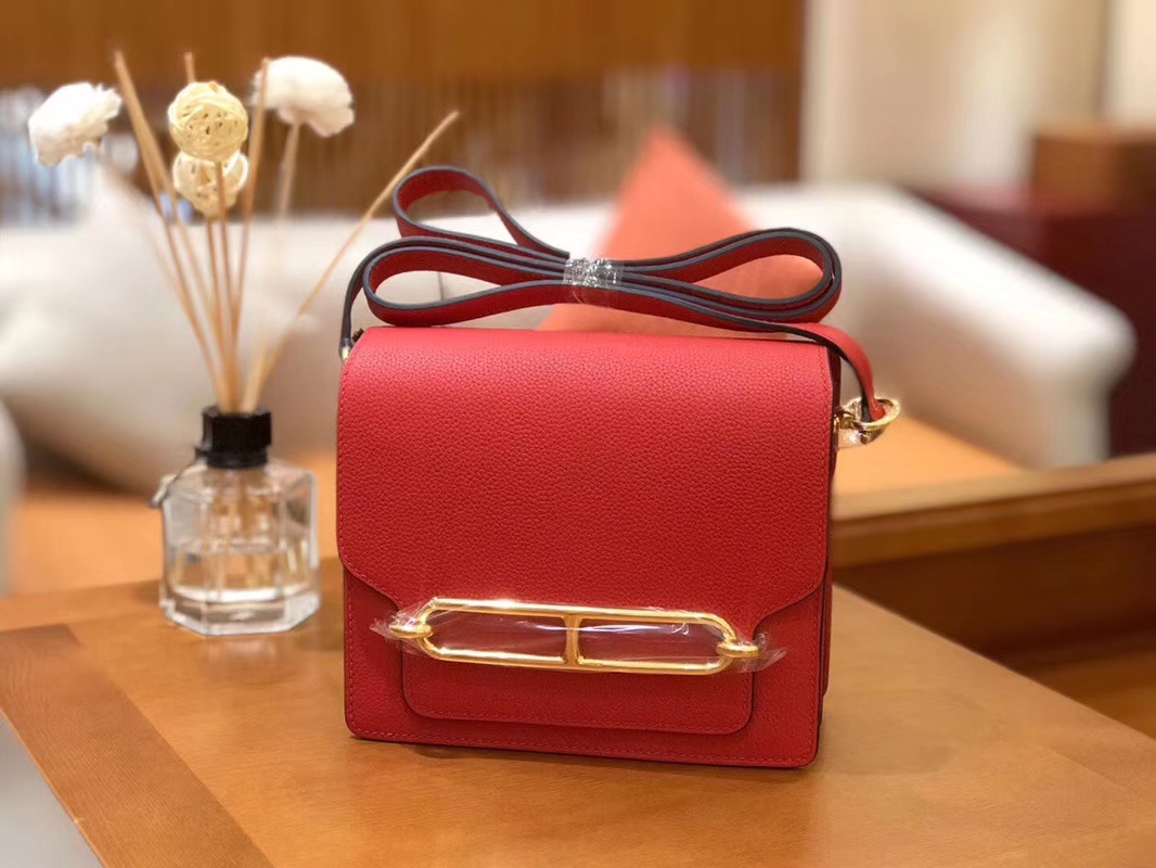 Hermès（爱马仕）Rouils 猪鼻包 石榴红 Evercolor 金扣 18cm