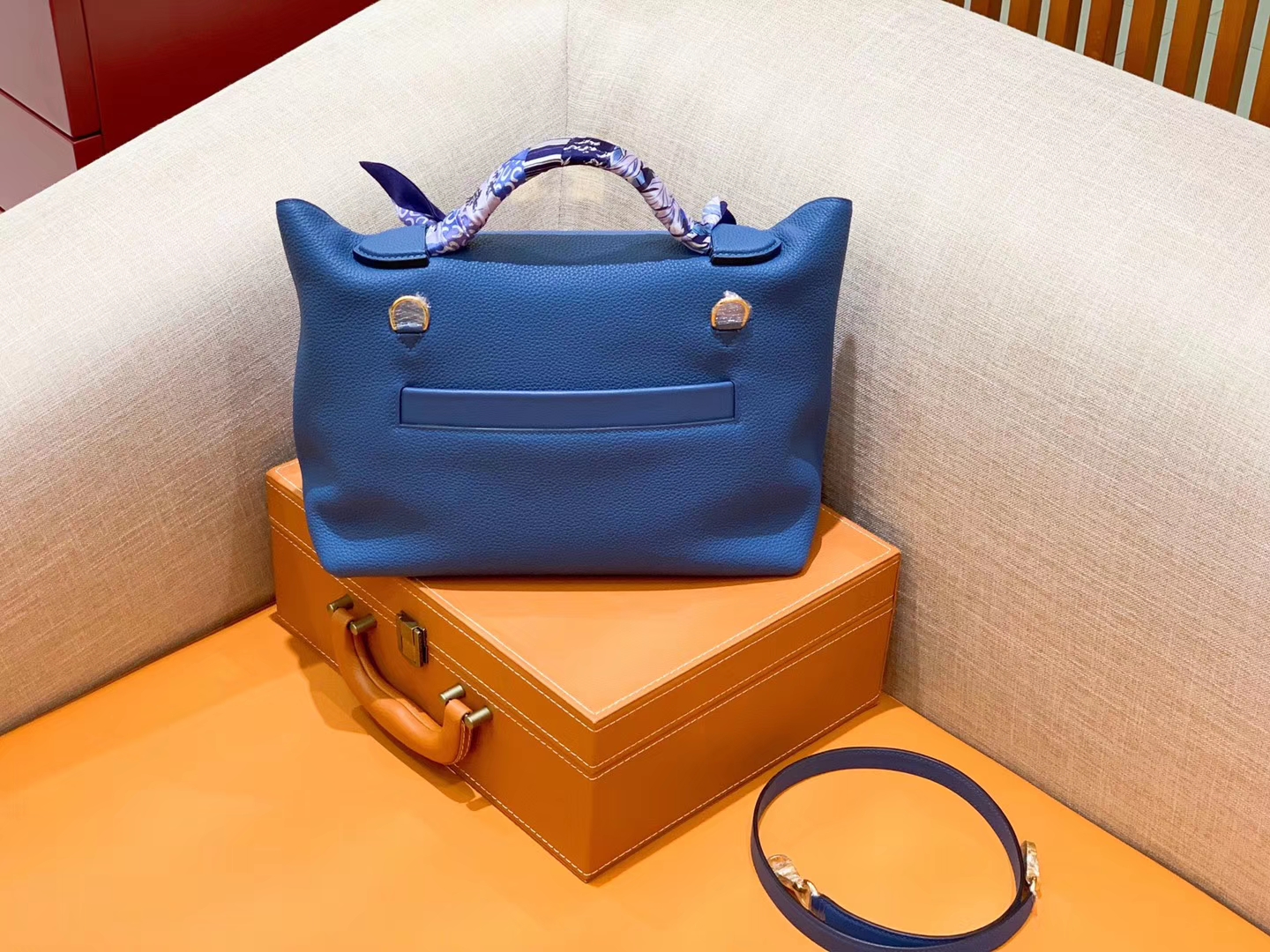Hermès（爱马仕）Kelly-2424 明蓝色 Swift 牛皮拼togo牛皮 顶级手缝 金扣 29cm
