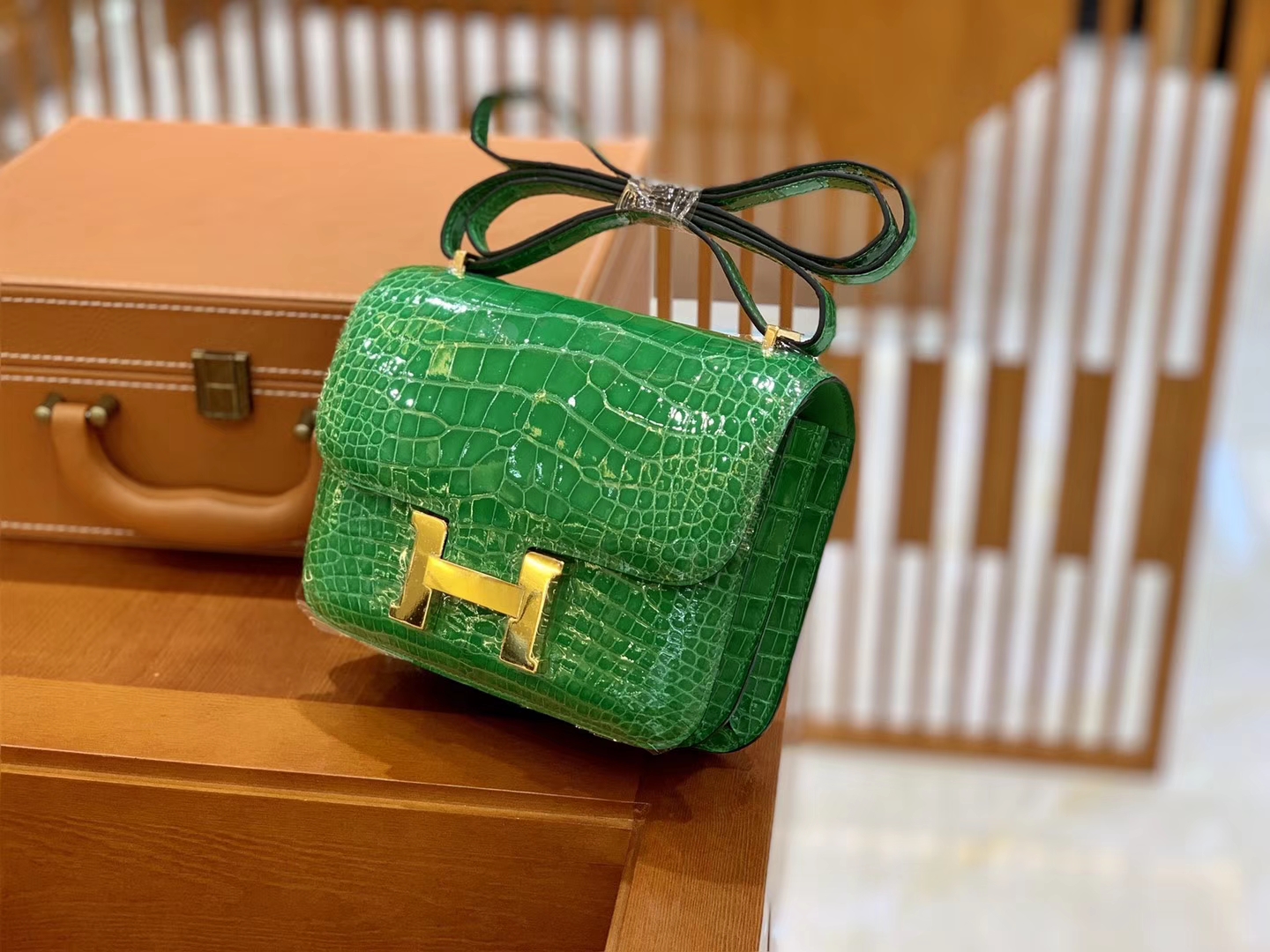 Hermès（爱马仕）Constance 空姐包 仙人掌绿 一级皮 美洲鳄 顶端级别 臻品级别 金扣 18cm