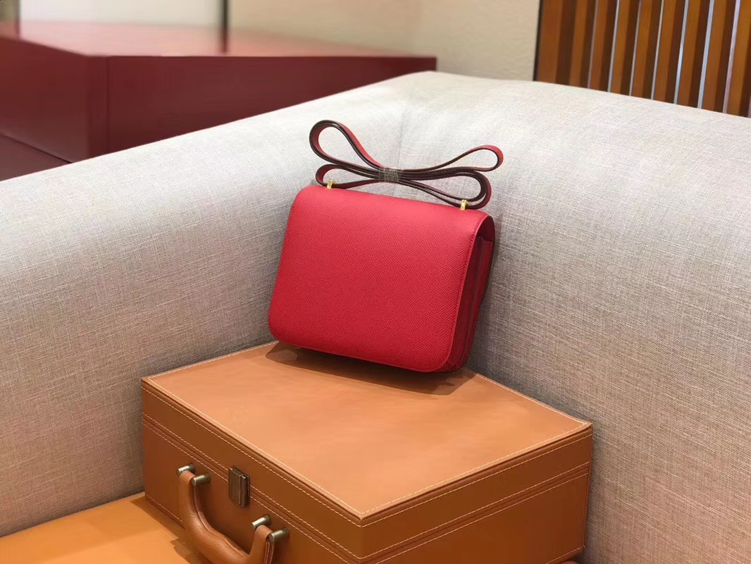 Hermès（爱马仕）Constance 空姐包 红色 Epsom掌纹小牛皮 臻品级别 金扣 18cm