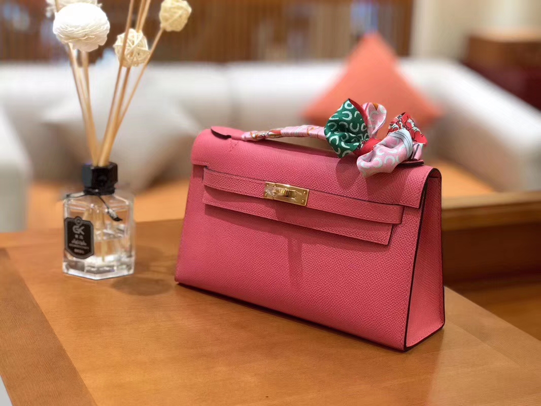 Hermès（爱马仕）Mini Kelly迷你凯莉 唇膏粉 Epsom掌纹皮 臻品级别 1代 金扣 22cm