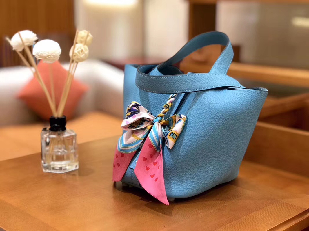 Hermès（爱马仕）Picotin 菜篮包 北方蓝 TC大牛皮 银扣 18cm