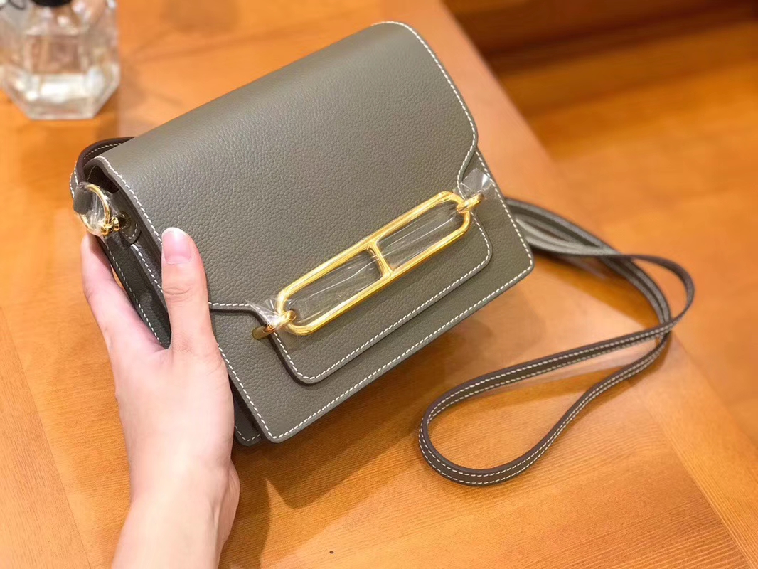 Hermès（爱马仕）Rouils 猪鼻包 大象灰 Evercolor 金扣 18cm