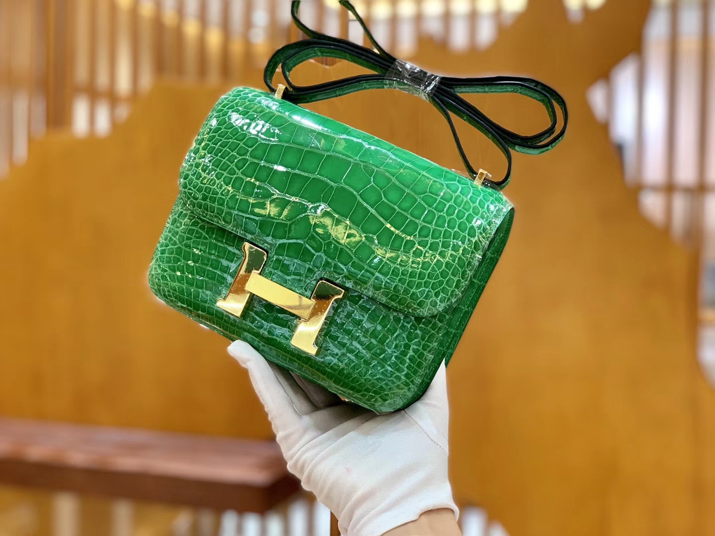 Hermès（爱马仕）Constance 空姐包 仙人掌绿 一级皮 美洲鳄 顶端级别 臻品级别 金扣 18cm