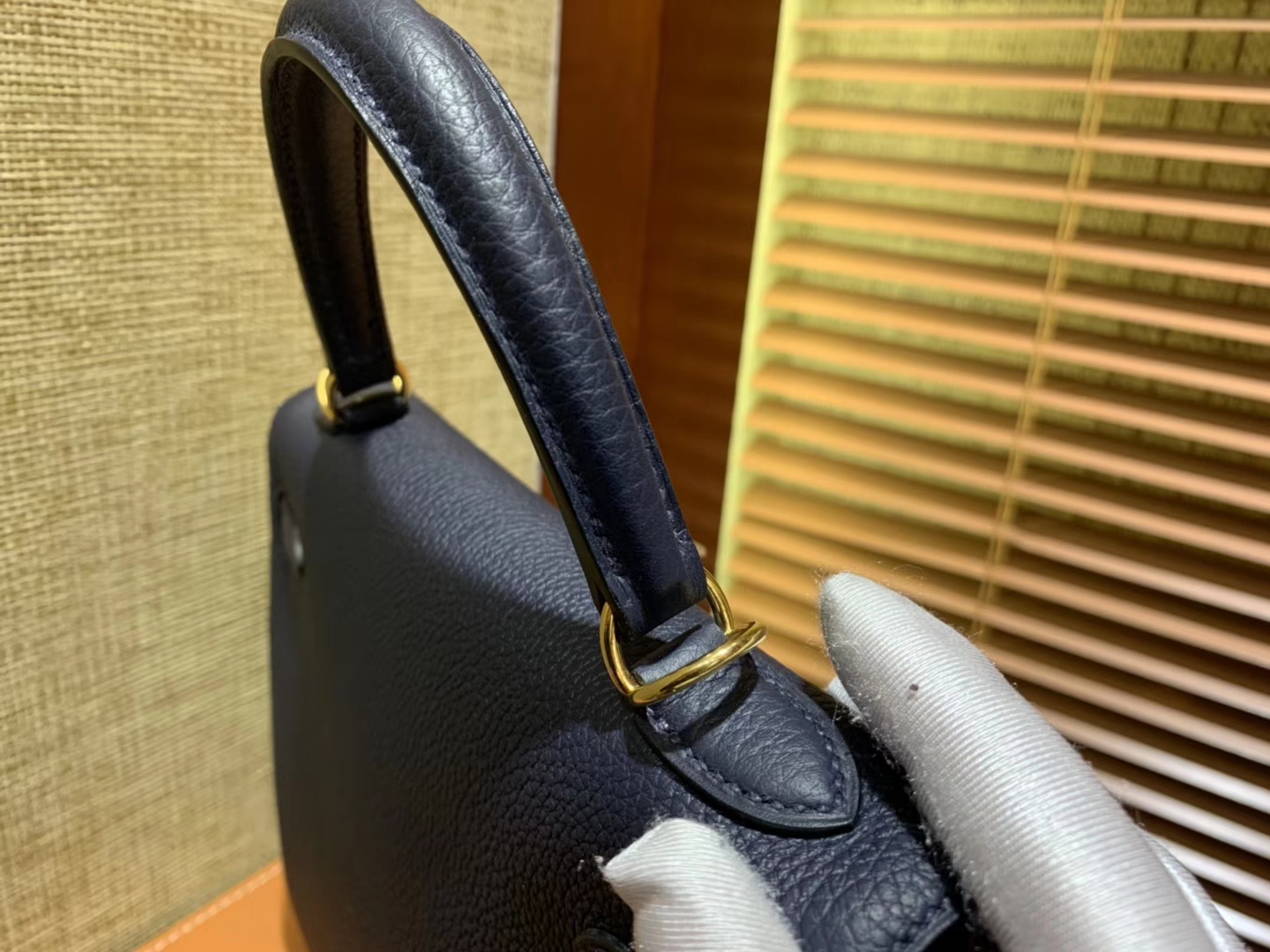 Hermès（爱马仕）Kelly 凯莉包 午夜蓝 德国进口 togo牛皮 手缝蜡线 金扣 25cm