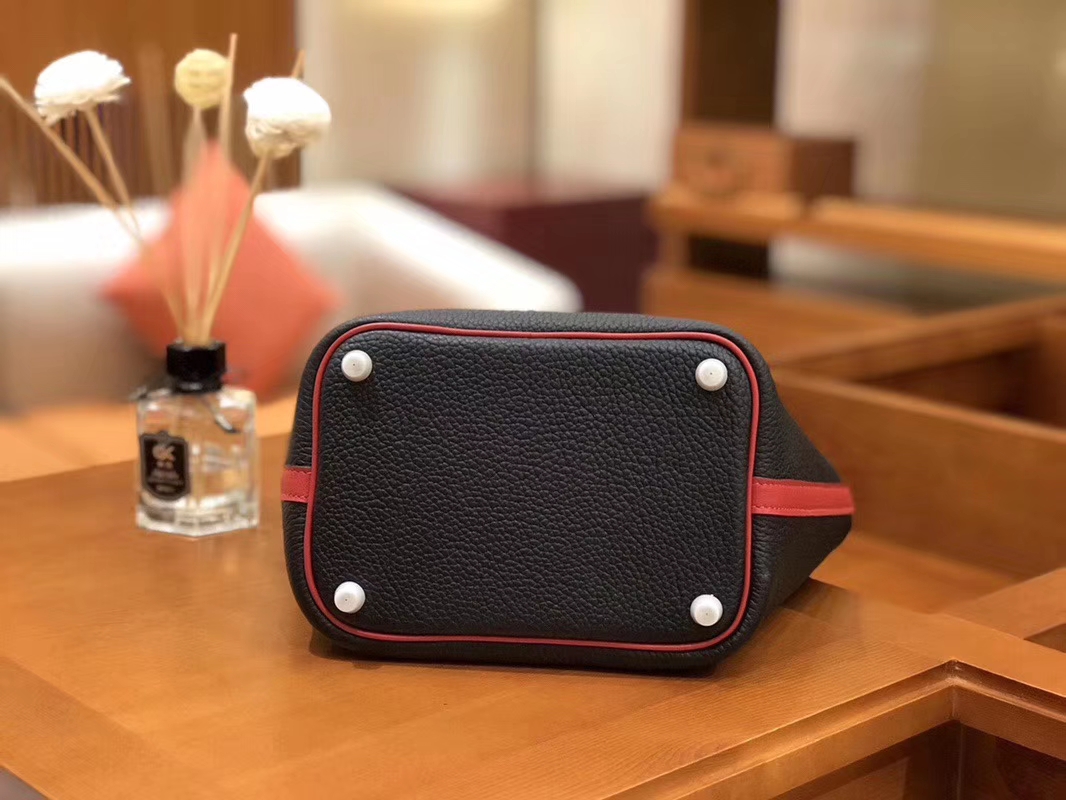 Hermès（爱马仕）Picotin 菜篮包 Swift红拼TC大牛黑 银扣 18cm