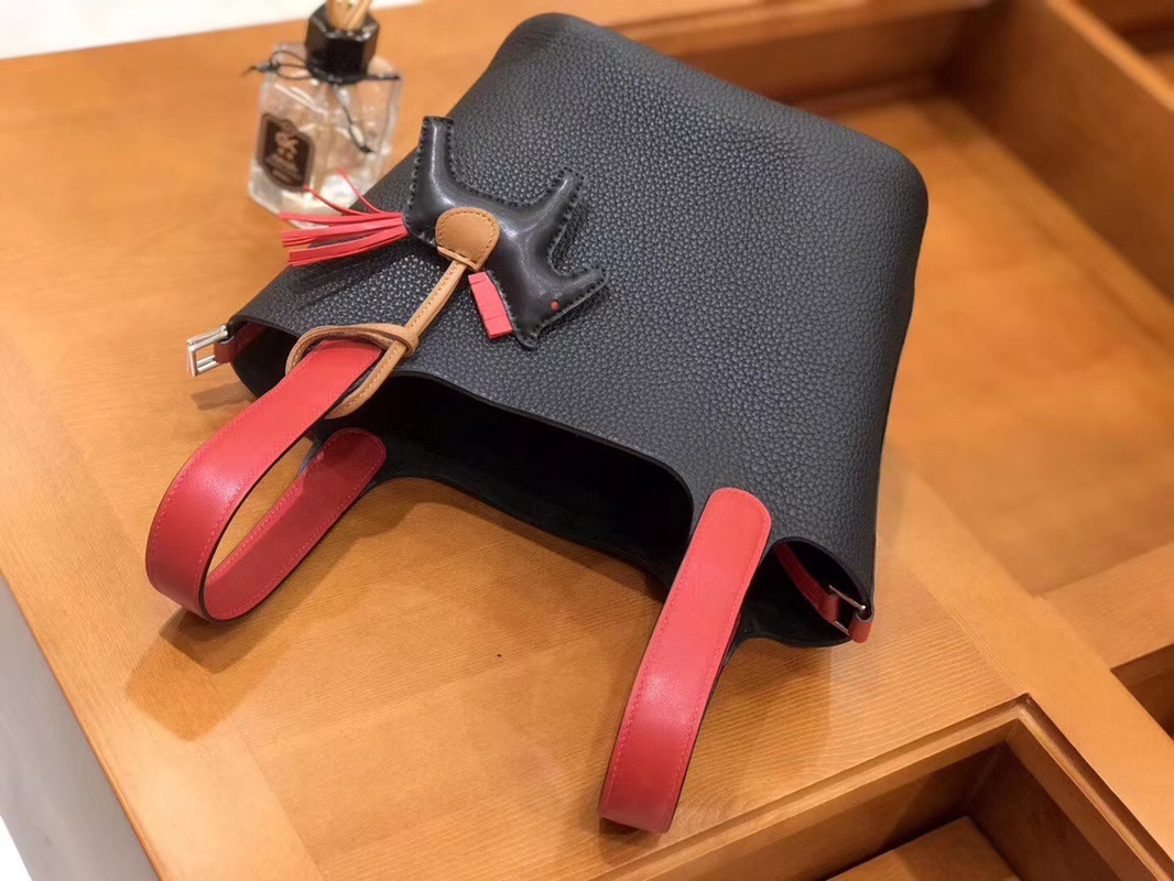 Hermès（爱马仕）Picotin 菜篮包 Swift红拼TC大牛黑 银扣 18cm