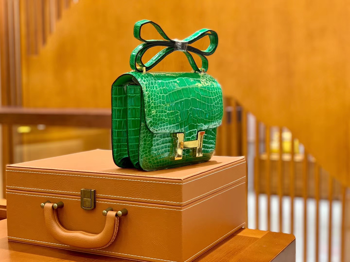 Hermès（爱马仕）Constance 空姐包 仙人掌绿 一级皮 美洲鳄 顶端级别 臻品级别 金扣 18cm
