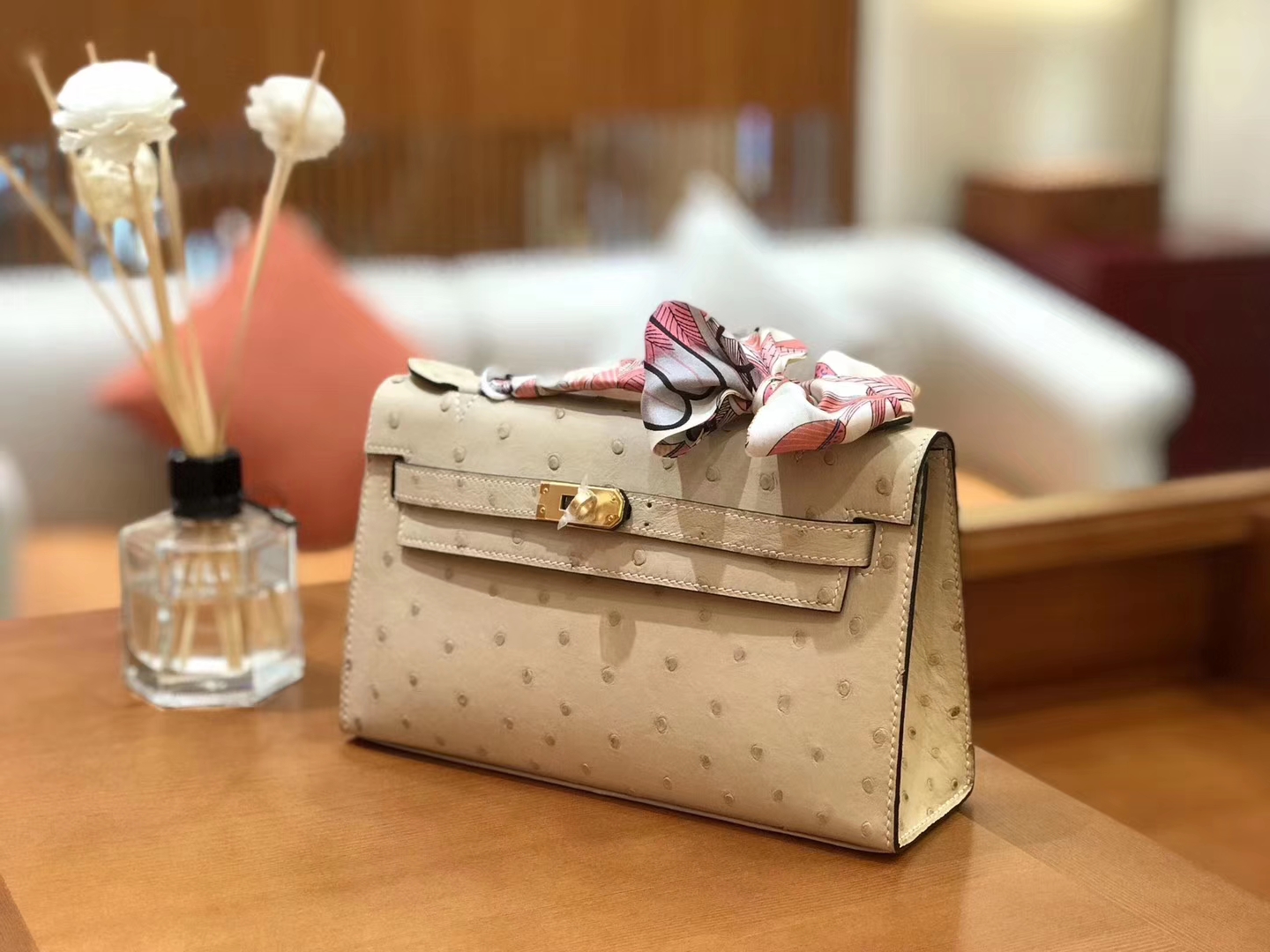 Hermès（爱马仕）miniKelly 迷你凯莉 羊毛白 南非kk级鸵鸟皮 金扣 22cm