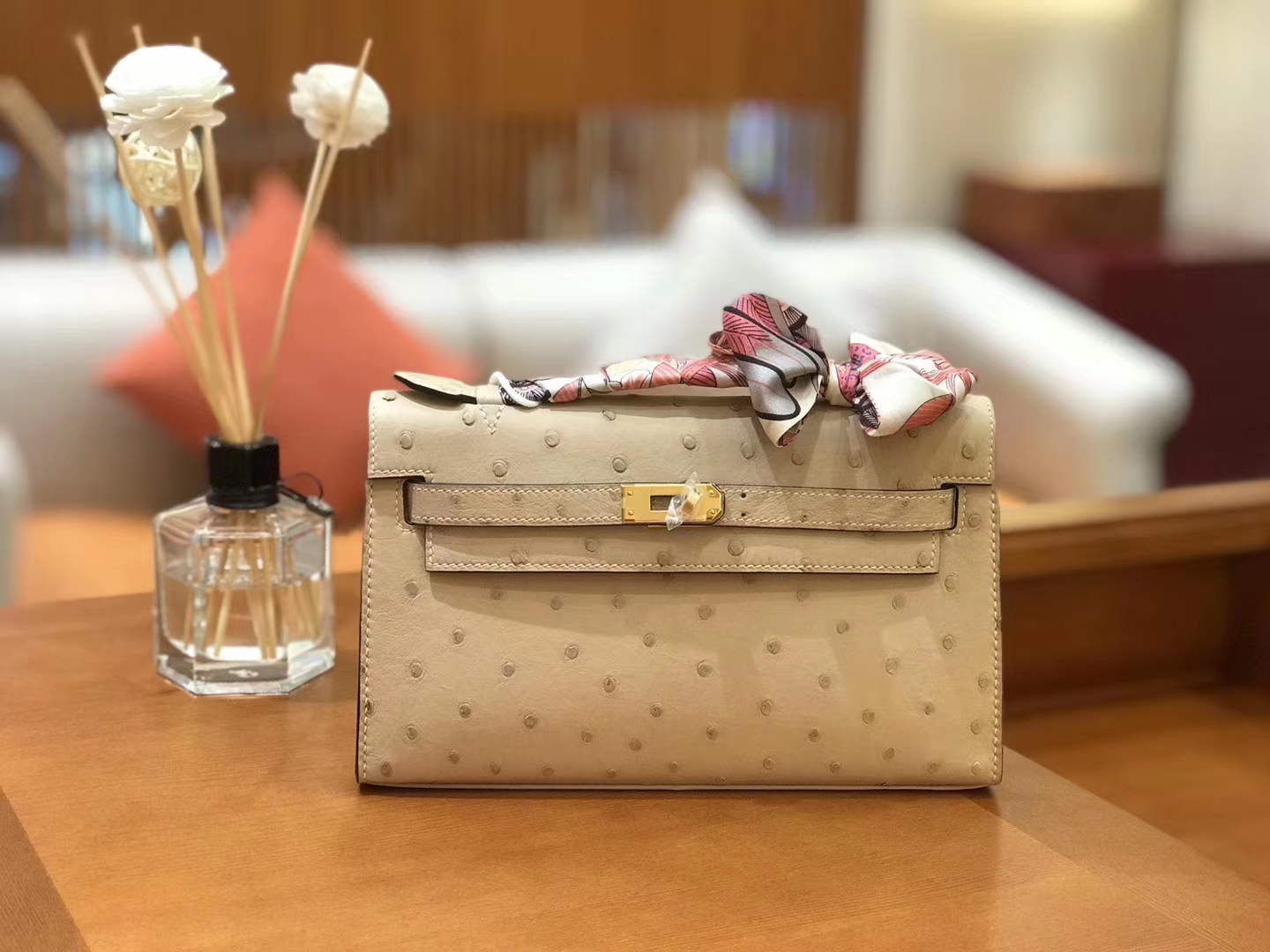 Hermès（爱马仕）miniKelly 迷你凯莉 羊毛白 南非kk级鸵鸟皮 金扣 22cm
