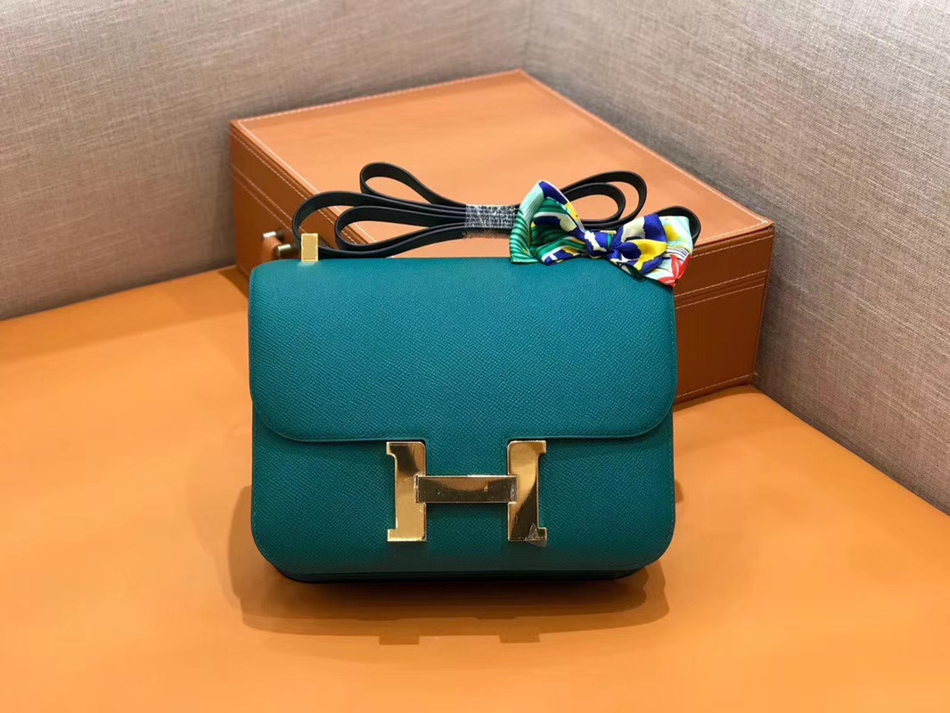 Hermès（爱马仕）Constance 空姐包 孔雀绿 Epsom掌纹小牛皮 臻品级别 金扣 23cm