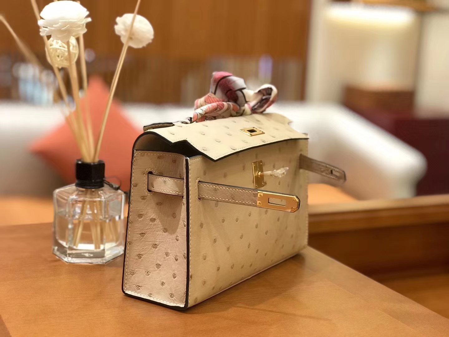 Hermès（爱马仕）miniKelly 迷你凯莉 羊毛白 南非kk级鸵鸟皮 金扣 22cm