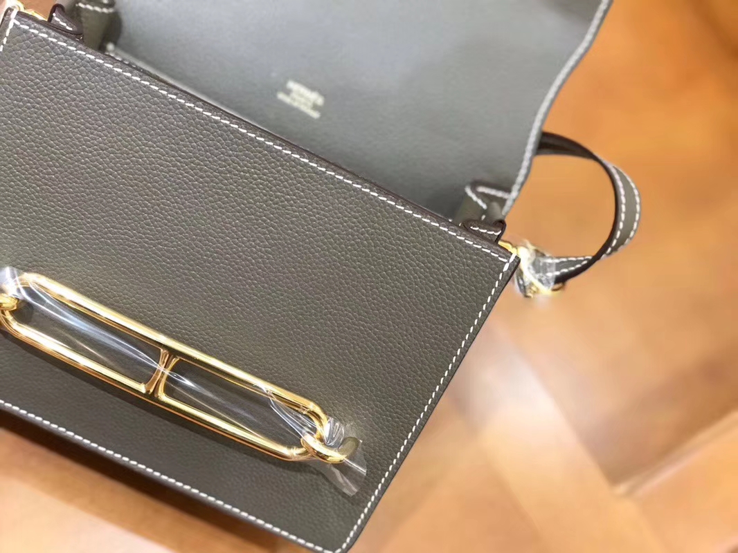 Hermès（爱马仕）Rouils 猪鼻包 大象灰 Evercolor 金扣 18cm