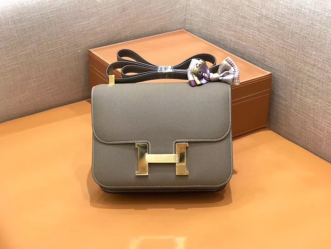 Hermès（爱马仕）Constance 空姐包 大象灰 Epsom掌纹小牛皮 臻品级别 金扣 23cm