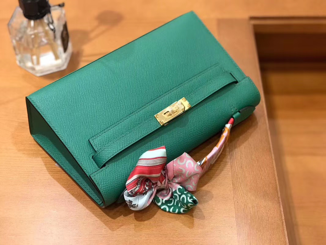 Hermès（爱马仕）Mini Kelly迷你凯莉 丝绒绿 Epsom掌纹皮 臻品级别 1代 金扣 22cm