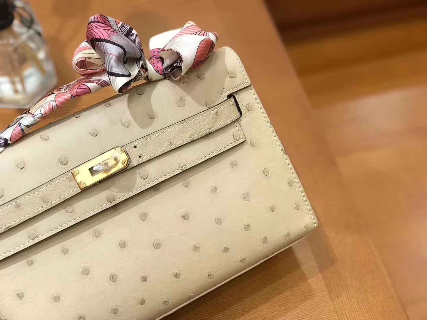 Hermès（爱马仕）miniKelly 迷你凯莉 羊毛白 南非kk级鸵鸟皮 金扣 22cm