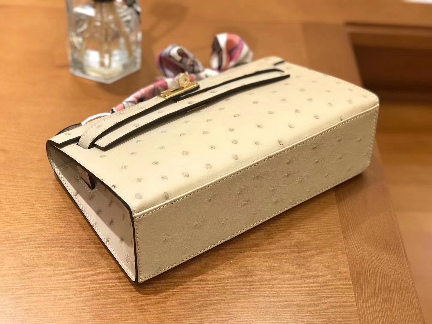 Hermès（爱马仕）miniKelly 迷你凯莉 羊毛白 南非kk级鸵鸟皮 金扣 22cm