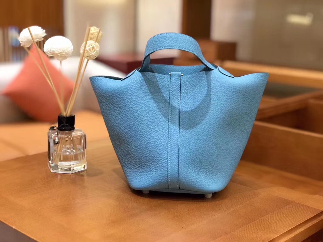 Hermès（爱马仕）Picotin 菜篮包 北方蓝 TC大牛皮 银扣 18cm