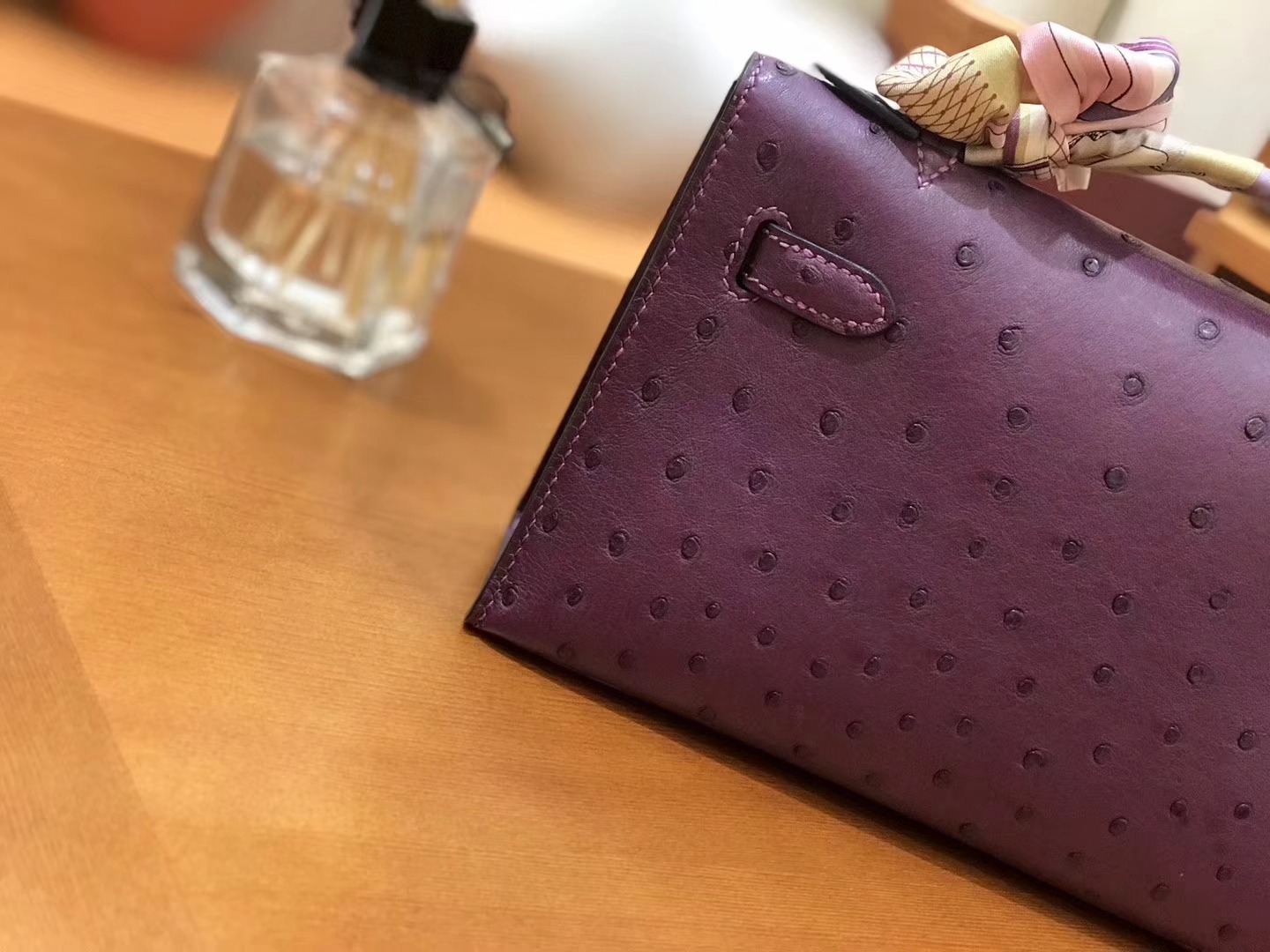 Hermès（爱马仕）miniKelly 迷你凯莉 海葵紫 南非kk级鸵鸟皮 金扣 22cm