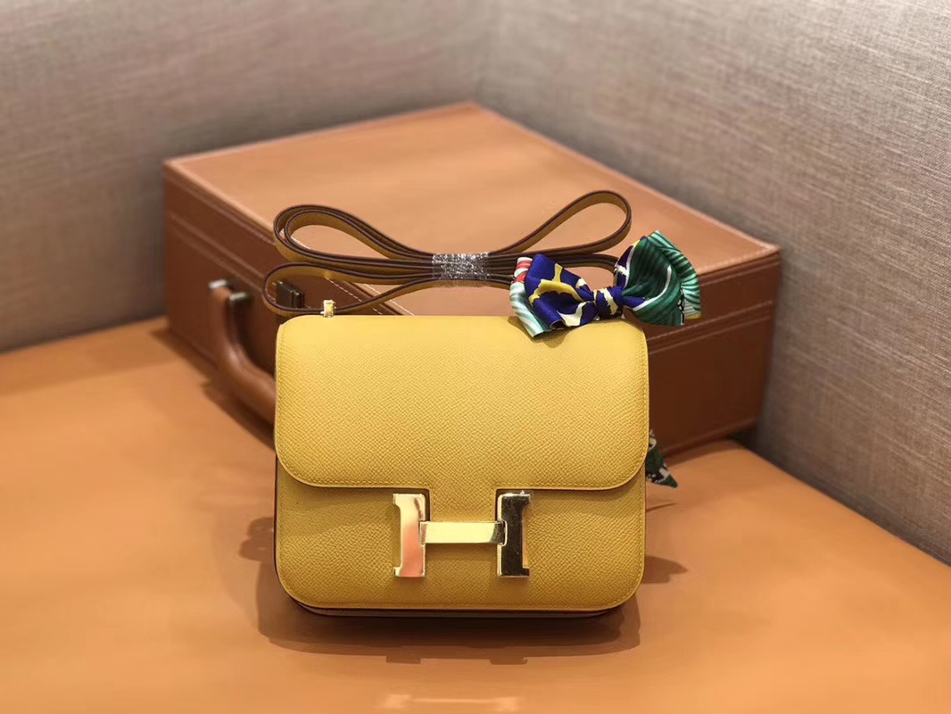 Hermès（爱马仕）Constance 空姐包 琥珀黄 Epsom掌纹小牛皮 臻品级别 18cm