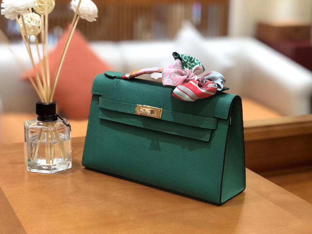 Hermès（爱马仕）Mini Kelly迷你凯莉 丝绒绿 Epsom掌纹皮 臻品级别 1代 金扣 22cm