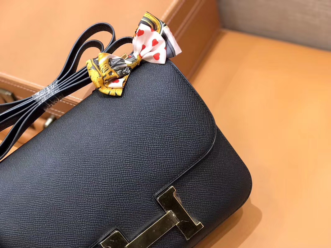Hermès（爱马仕）Constance 空姐包 经典黑 Epsom掌纹小牛皮 臻品级别 金扣 23cm