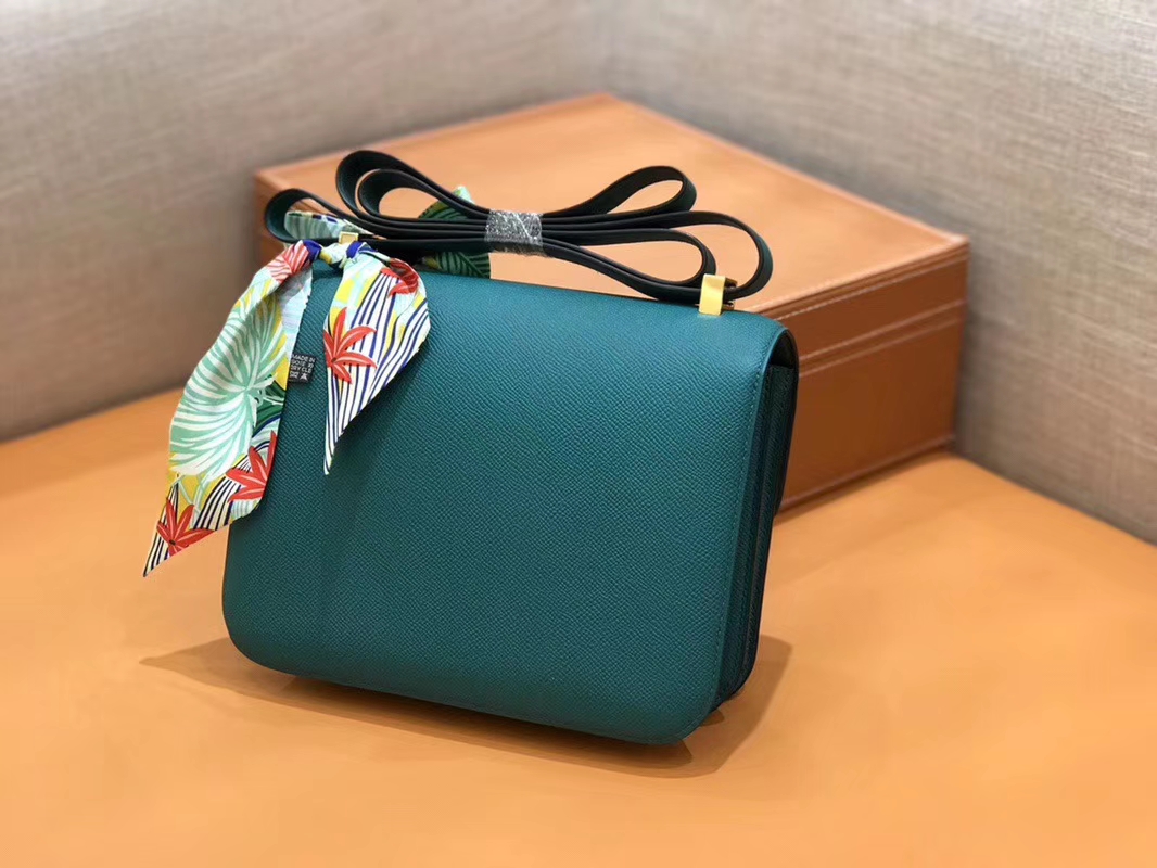 Hermès（爱马仕）Constance 空姐包 孔雀绿 Epsom掌纹小牛皮 臻品级别 金扣 23cm