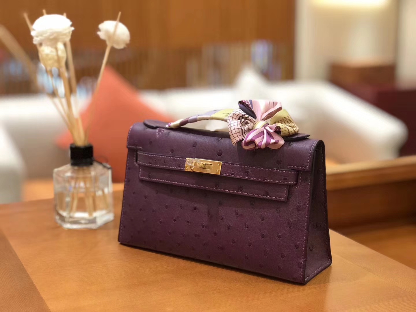 Hermès（爱马仕）miniKelly 迷你凯莉 海葵紫 南非kk级鸵鸟皮 金扣 22cm