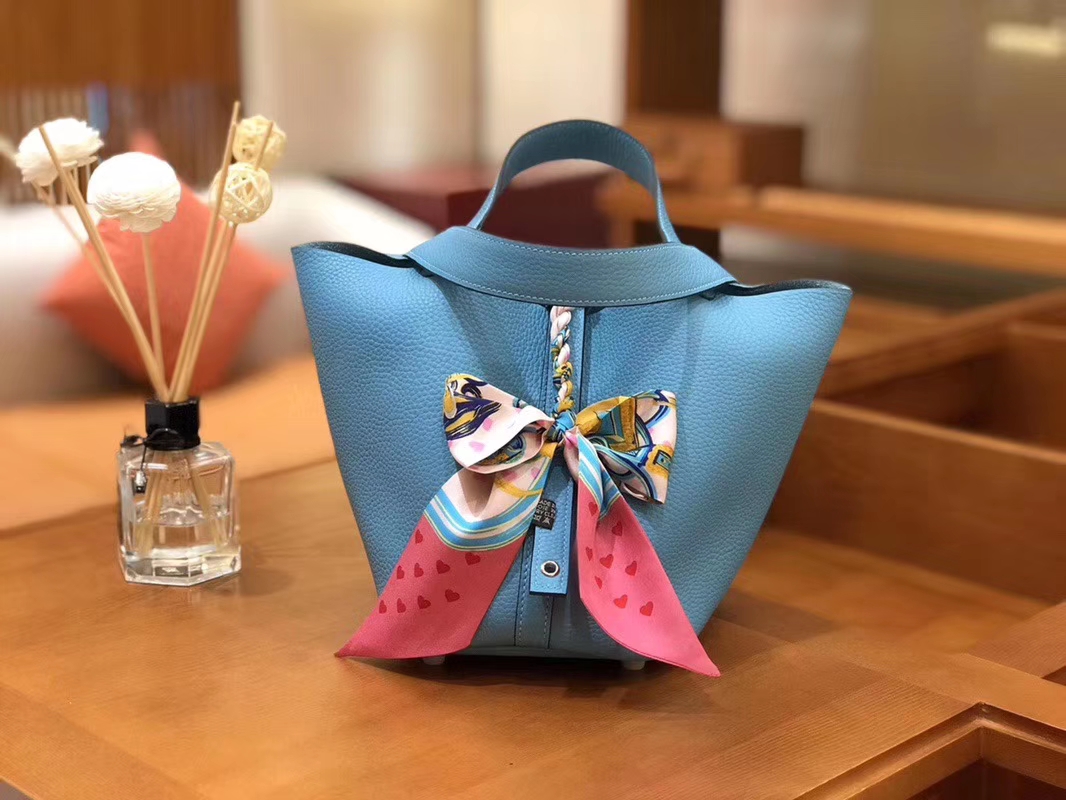 Hermès（爱马仕）Picotin 菜篮包 北方蓝 TC大牛皮 银扣 18cm