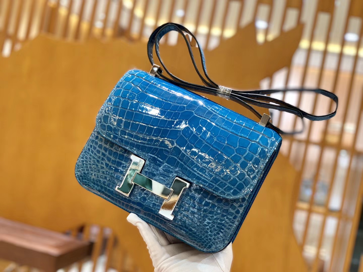 Hermès（爱马仕）Constance 空姐包 尼罗鳄 伊滋密尔蓝 一级 顶端级别 臻品级别 23cm