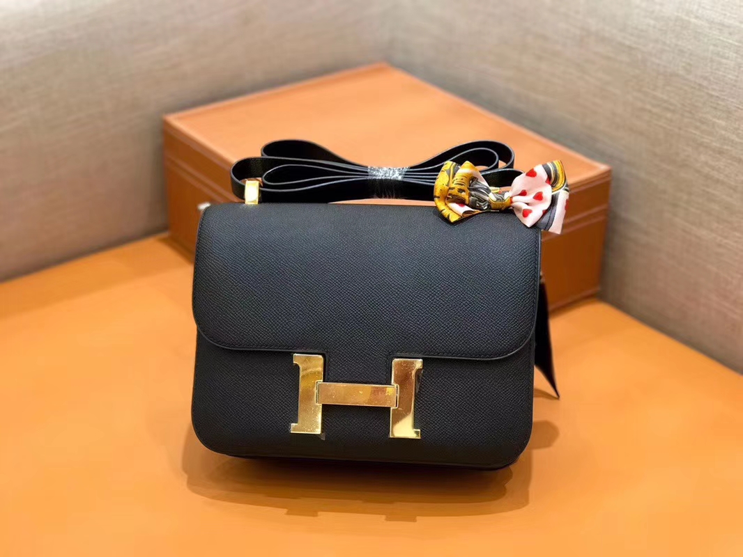 Hermès（爱马仕）Constance 空姐包 经典黑 Epsom掌纹小牛皮 臻品级别 金扣 23cm