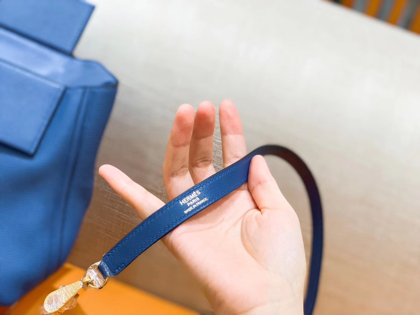 Hermès（爱马仕）Kelly-2424 明蓝色 Swift 牛皮拼togo牛皮 顶级手缝 金扣 29cm
