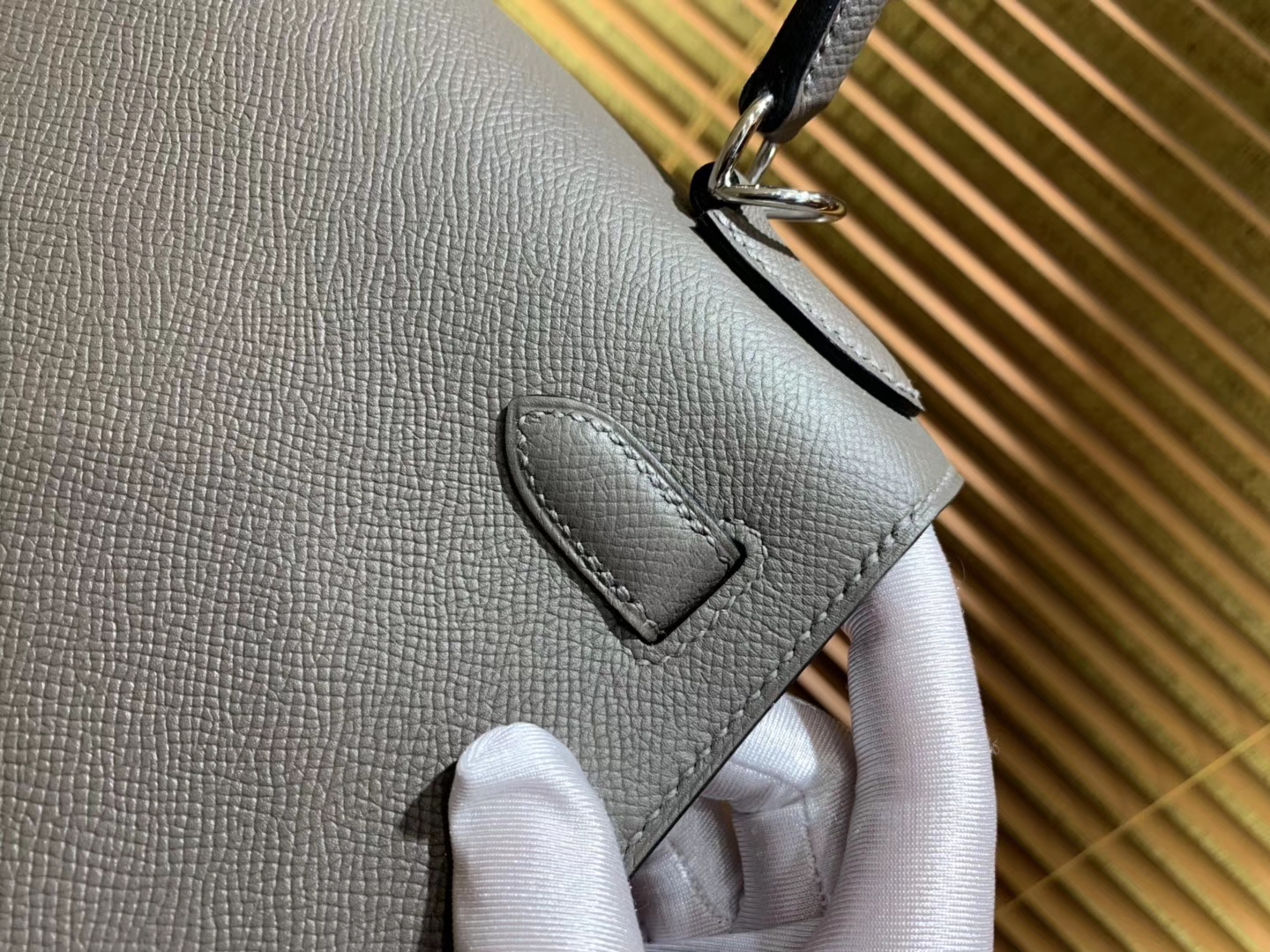 Hermès（爱马仕）Kelly 凯莉包 锡器灰 德国进口 Epsom 掌纹牛皮 全手缝蜡线 银扣 28cm
