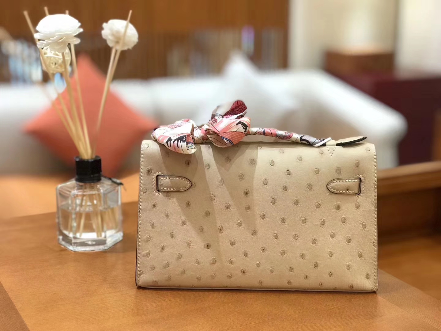 Hermès（爱马仕）miniKelly 迷你凯莉 羊毛白 南非kk级鸵鸟皮 金扣 22cm
