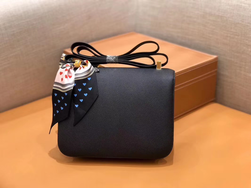 Hermès（爱马仕）Constance 空姐包 经典黑 Epsom掌纹小牛皮 臻品级别 金扣 23cm