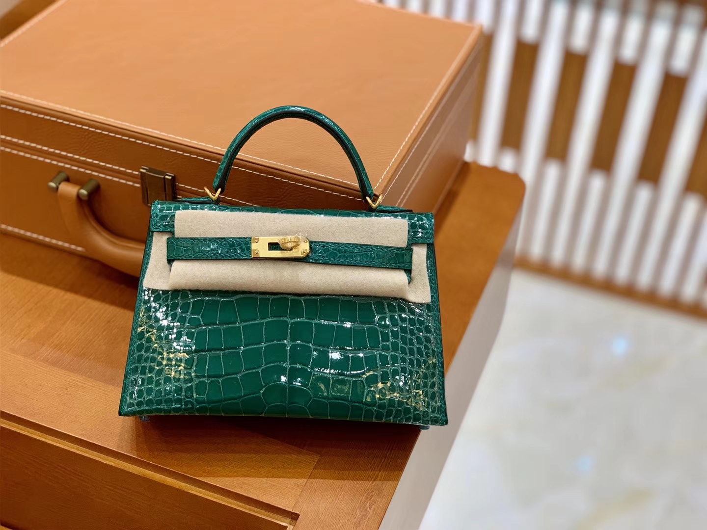 Hermès（爱马仕）Mini Kelly 迷你凯莉 翡翠绿 一级美洲鳄鱼皮 臻品级别 金扣 19cm